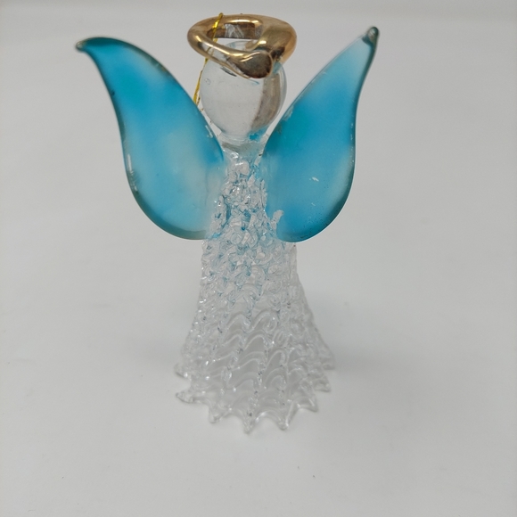Vintage Angel Spun Glass Christmas Ornament Blue Wings Delicate Glass Skirt - Picture 4 of 9